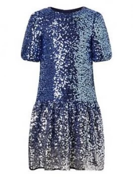 Monsoon Girls Ombre Sequin Drop Waist Dress - Blue, Size 6 Years, Women