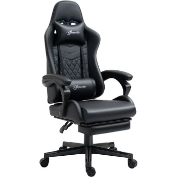 Vinsetto - Racing Gaming Chair with Swivel Wheel, Footrest, PU Leather Recliner Gamer Desk for Home Office, Black