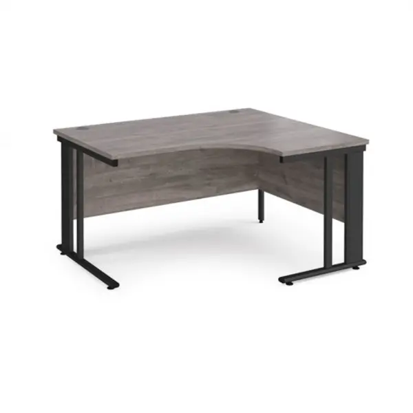 Maestro 25 right hand ergonomic desk 1400mm wide - Black cable managed leg frame, grey oak top