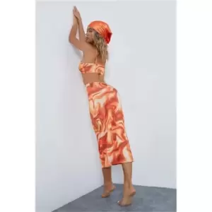 I Saw It First Orange Slinky Abstract Knot Front Midi Dress - Orange