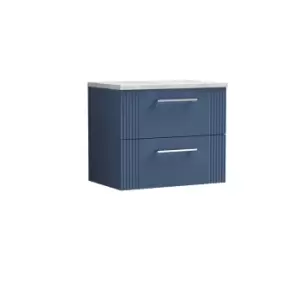 Nuie Deco 600mm Wall Hung 2 Drawer Vanity & Bellato Grey Laminate Top - Satin Blue