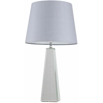 Chrome & Mirrored Table Lamp + Grey Shade