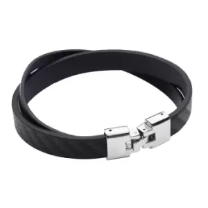 Fred Bennett Textured & Plain Black Recycled Leather Bracelet