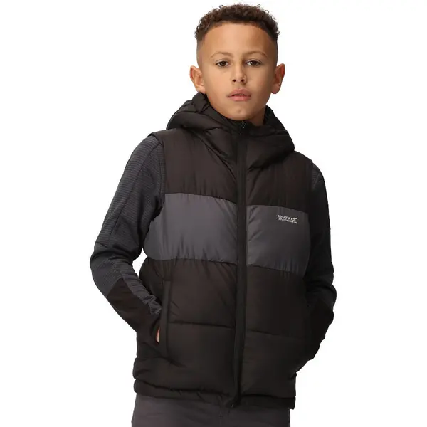 Regatta Boys Lofthouse Padded Hooded Bodywarmer 5-6 Years - Chest 59-61cm (Height 110-116cm) Black/Seal Grey RKB062B-28P-5