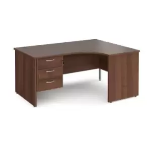 Office Desk Right Hand Corner Desk 1600mm With Pedestal Walnut Top And Panel End Leg 1200mm Depth Maestro 25 MP16ERP3W