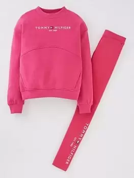 Tommy Hilfiger Girls Essential Sweat and Legging Set - Magenta, Magenta, Size Age: 10 Years, Women