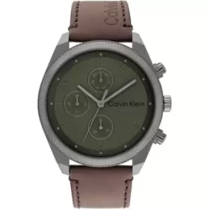 Calvin Klein Mens Calvin Klein brown leather strap watch - Grey, Green and Brown