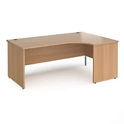 Dams International Right Hand Ergonomic Desk with Beech Coloured MFC Top and Silver Panel Ends and Silver Frame Corner Post Legs Contract 25 1800 x 12