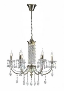 Ceiling Pendant Chandelier 6 Light Satin Nickel, Crystal