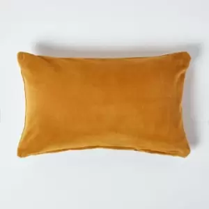 Mustard Velvet Rectangular Cushion Cover, 30 x 50cm - Yellow - Homescapes