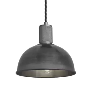 Industville Knurled Dome Pendant Light in Pewter with Pewter Holder / Small