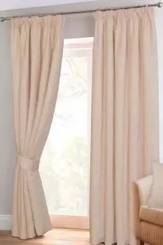 Natural Chenille Pencil Pleat Lined Curtains Pair