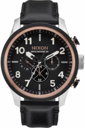 Mens Nixon The Safari Dual Time Leather Chronograph Watch A1082-2051