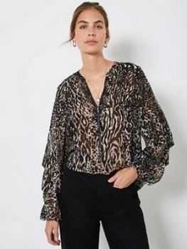 Mint Velvet Faye Animal Print Zip Front Blouse - Neutral Size 14, Women