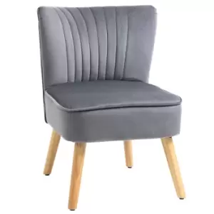 HOMCOM Velvet Accent Chair Occasional Tub Seat Padding Curved Back with Wood Frame Legs Home Furniture Grey