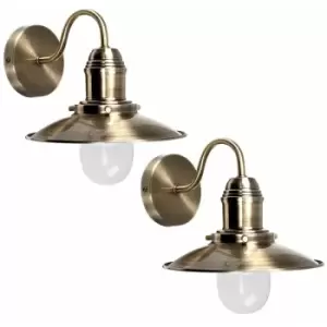 Minisun - 2 x Metal & Glass Fisherman'S Lantern Wall Lights - Brass