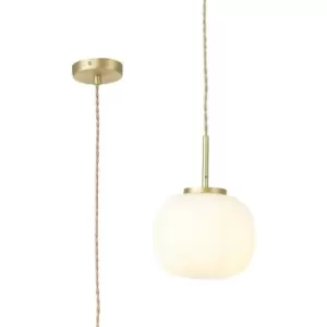 Luminosa Cheektowaga Small Oval Ball Ceiling Pendant E27 Satin Gold Suspension With Frosted White Glass Globe