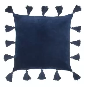 Medina Velvet Tasselled Cushion Navy, Navy / 45 x 45cm / Polyester Filled