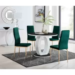 Furniture Box Giovani Round Black 100Cm Table and 4 Green Velvet Milan Gold Leg Chairs