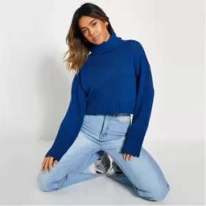 I Saw It First Recycled Roll Neck Crop Jumper - Blue