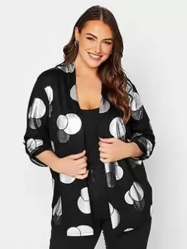 Yours Ladies Foil Circle Printed Cardigan - Black/Silver, Black, Size 16, Women