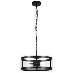 Cylindrical Ceiling Pendant, 2 Light E27, Matt Black - Luminosa Lighting