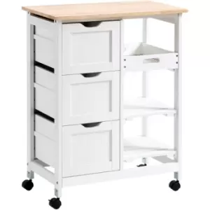 Homcom - Rolling Kitchen Island Cart, Bar Serving Cart, Compact Trolley White