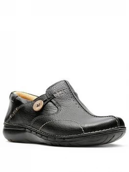 Clarks Un Loop Flat Leather Shoe - Black Leather, Size 3, Women