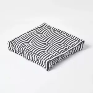 Homescapes - Cotton Black Thin Stripe Floor Cushion, 40 x 40cm - Black