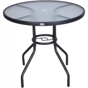 Outsunny Outdoor Round Dining Table Tempered Glass Top With Parasol Hole 80Cm - Black