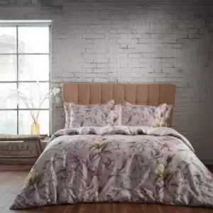 Lavish Floral Printed Piped Cotton Sateen Duvet Cover Set Blush, Blush / Double