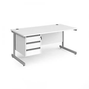 Dams International Straight Desk with White MFC Top and Silver Frame Cantilever Legs and 3 Lockable Drawer Pedestal Contract 25 1600 x 800 x 725mm