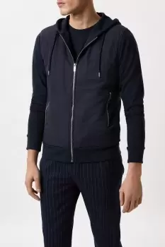 Mens Navy Nylon Panel Hooded Jacket