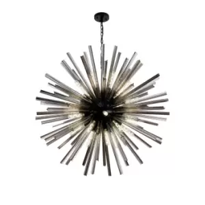 Hornby 32 Light E27, Round Ceiling Pendant Matt Black, Smoke Glass