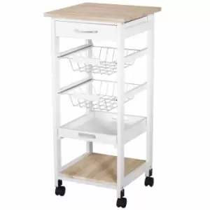 Mobile Rolling Kitchen Island Trolley for Home Metal Baskets Tray Shelves