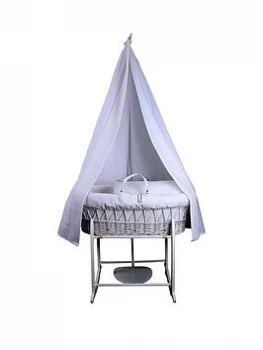 Clair De Lune 6 Piece Waffle Moses Basket Starter Set - White Wicker, Grey