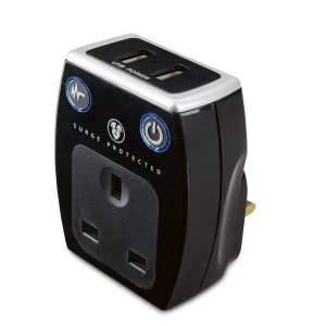 Masterplug Dual USB Charger with Surge Protection - Black