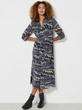 Mint Velvet Mika Print Shirt Midi Dress - Dark Blue, Size 8, Women