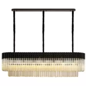 Luminosa Lighting - Luminosa Poland Ceiling Pendant Rectangle 7 Light E14, Matt Black, Cognac Sculpted Glass