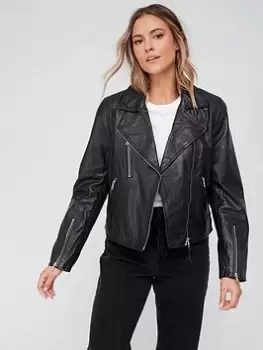 Superdry Studios Leather Biker Jacket - Black, Size 10, Women