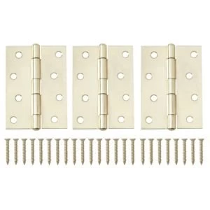 Brass effect Metal Butt hinge Pack of 3