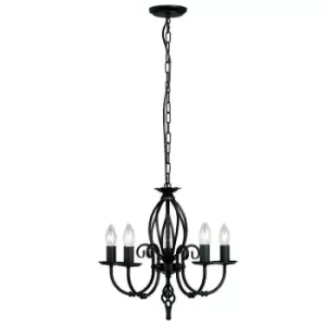 5 Bulb Chandelier LIght Artisan Knot Twist Detail Black LED E14 60W