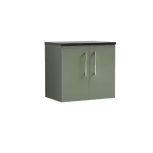 Nuie Arno 600mm Wall Hung 2 Door Vanity & Sparkling Black Laminate Top Satin Green