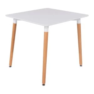 Roloku Square Plastic Table with Wood Legs - White