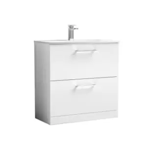 Nuie Arno 800mm Floor Standing 2 Drawer Vanity & Curved Basin Gloss White