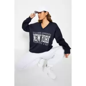 I Saw It First V Neck New York Graphic Sweatshirt - Blue