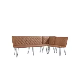 Large Tan Corner Dining Bench Set with Studded Back