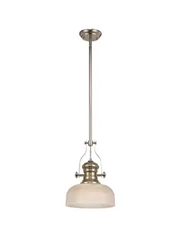 Telescopic Dome Ceiling Pendant E27 With 26.5cm Prismatic Glass Shade, Polished Nickel, Clear