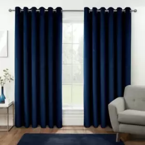 Thermal 100% Blackout Navy Velvet Curtains, 117 x 137cm (46 x 54) - Navy - Homescapes