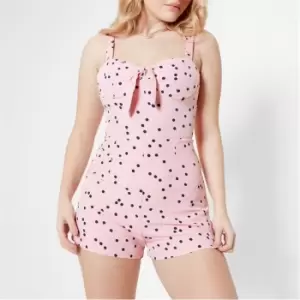 I Saw It First Polka Dot Tie Front Cami Playsuit - Pink